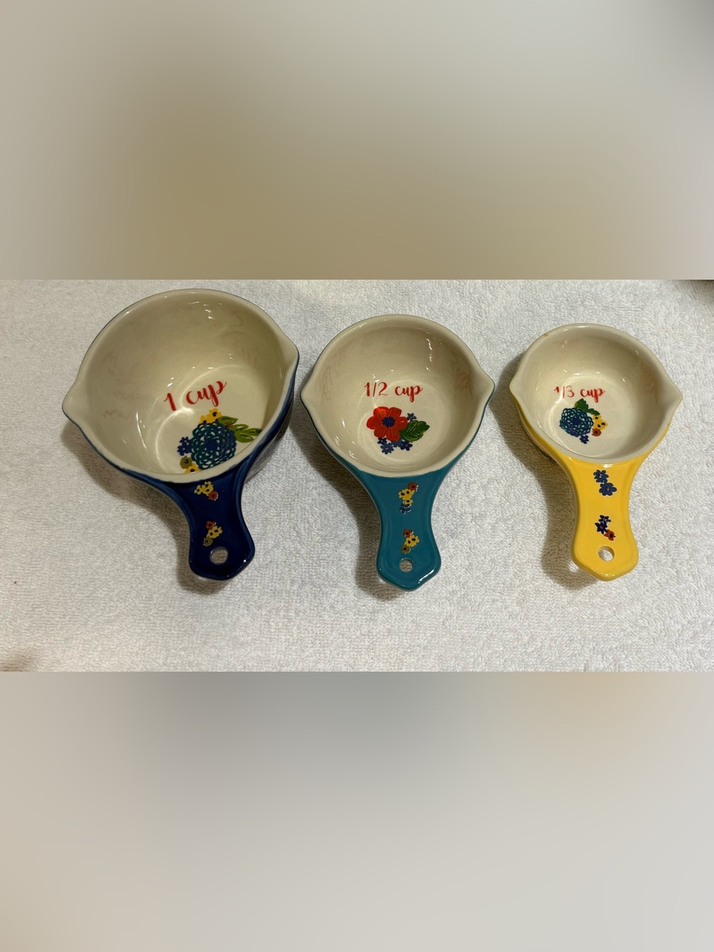 Set Of Three  Porcelain Measuring Cups. Beautiful Designs.